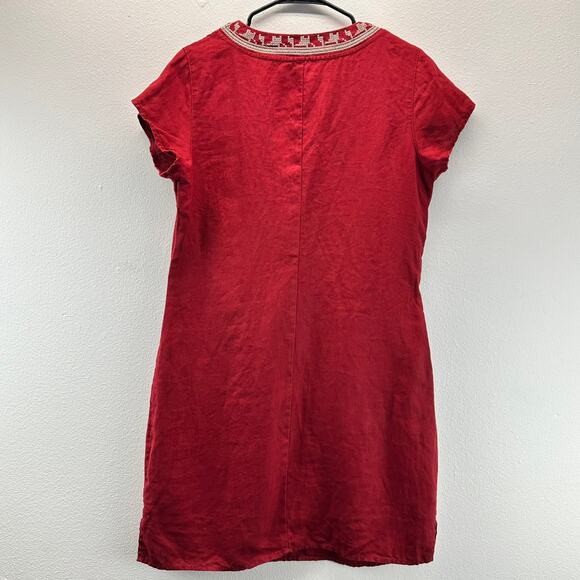 Garnet Hill Linen Embroidered Pocket Detail Dress Red Size 8 - Picture 3 of 14